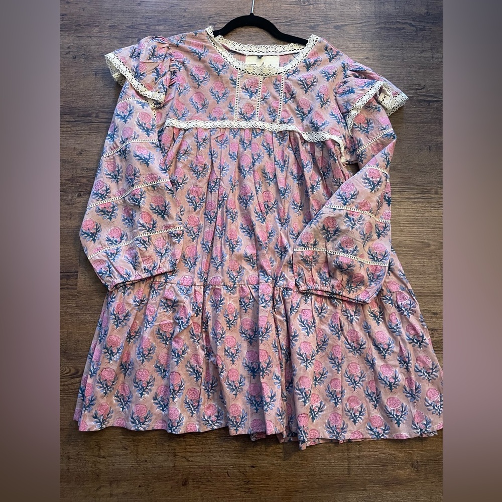 Fox and Hen Floral Long Sleeve Dress with Lace Trim